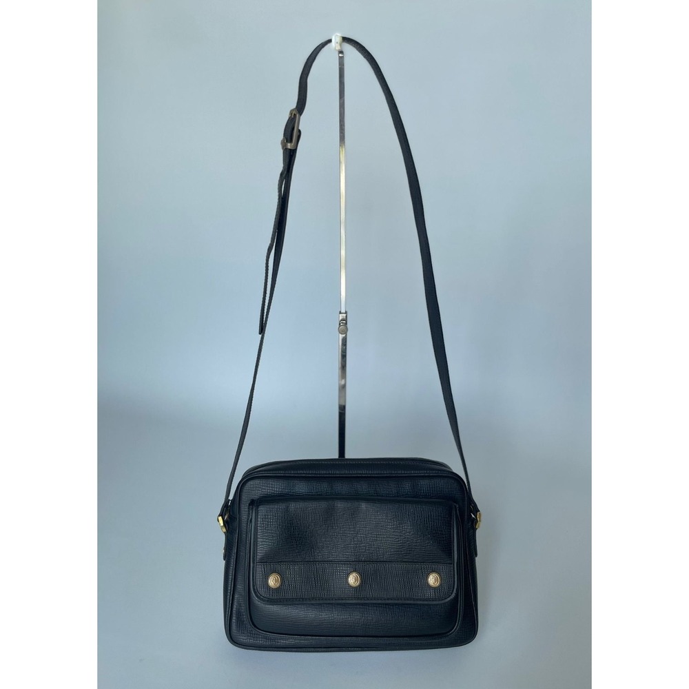 Philippe Charriol Vintage Black Leather Crossbody Bag — Gold Hardware — Authenti